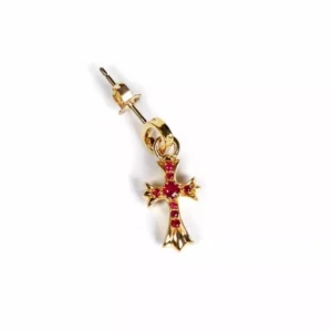 22K GOLD BABY CROSS CHARM EARRINGS WITH RUBIES