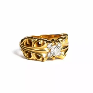 22K GOLD DOUBLE FLORAL RING WITH 5 DIAMONDS