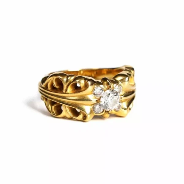 22K GOLD DOUBLE FLORAL RING WITH 5 DIAMONDS