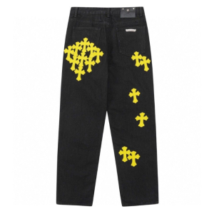 Chrome Hearts Distressed Yellow Jeans