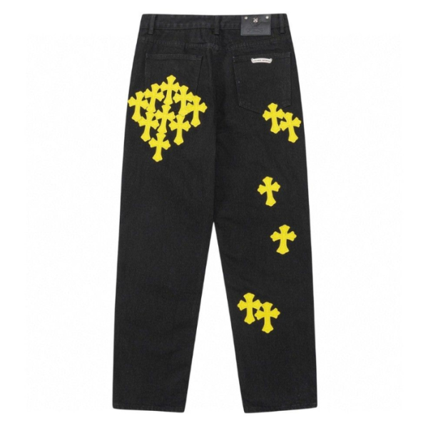 Chrome Hearts Distressed Yellow Jeans