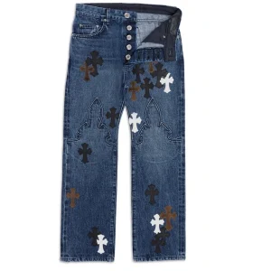 Chrome Hearts Fleur Knee Cross Patch Jeans