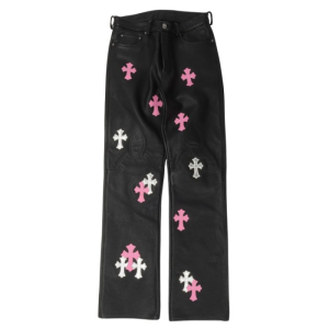 Chrome Hearts Fleur Knee Leather Cross Patch Pants