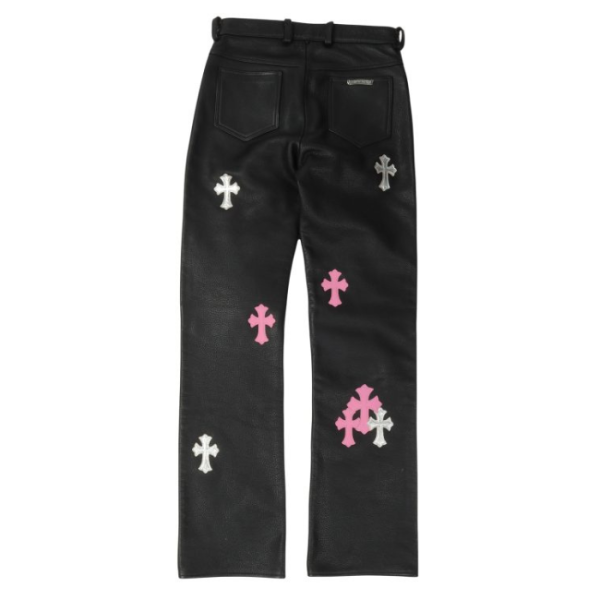 Chrome Hearts Fleur Knee Leather Cross Patch Pants