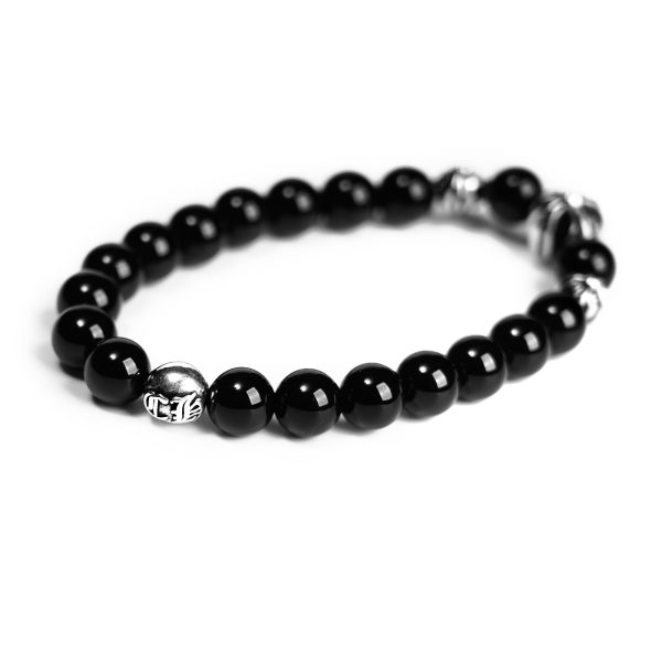 Chrome Hearts Onyx Bead Bracelet 8MM (4 Silver Beads