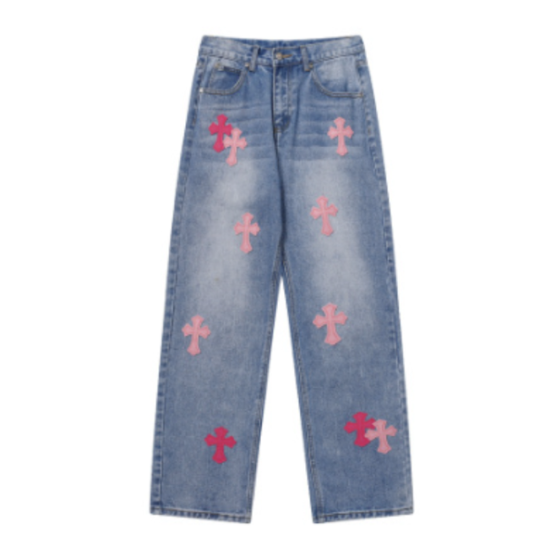 Chrome Hearts Pink Cross Logo Jeans