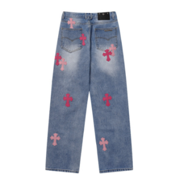 Chrome Hearts Pink Cross Logo Jeans